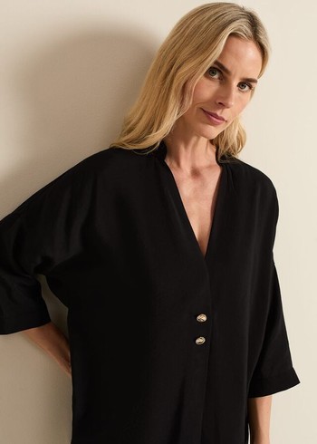 Phase Eight Cynthia Button Detail Shirts Black Australia | QN6789240